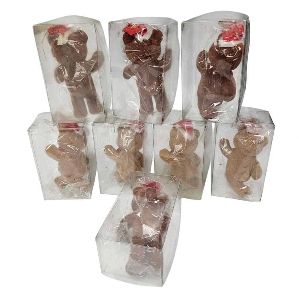 Lot of 15‎ Vtg Style Flocked Teddy Bear Christmas Ornaments Individually Boxed